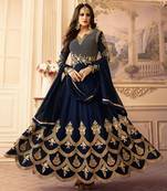 Blue zari embroidery and dimond work georgette anarkali churidar- full stitched