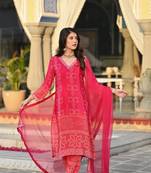 Women's Chinnon Straight Kurta, Pant and Dupatta Set