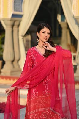 Women's Chinnon Straight Kurta Pant and Dupatta Set 5