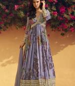 Lavender chinon silk embroidered anarkali suit