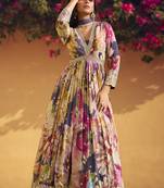 Purple chinon silk embroidered anarkali suit