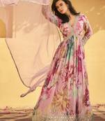 Baby pink chinon silk embroidered anarkali suit
