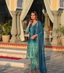 Women's Chinnon Straight Kurta Pant and Dupatta Set