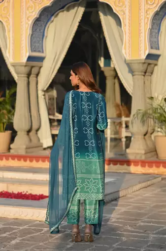 Women's Chinnon Straight Kurta Pant and Dupatta Set