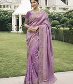 Magenta viscose tussar  jacquard with anmol jari half-half saree