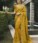 Mustard viscose tussar jacquard with anmol jari half-half saree