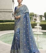 Navy blue viscose tussar jacquard with anmol zari full saree