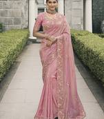 Baby pink viscose tussar jacquard Half-n-Half saree with anmol zari
