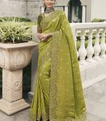 Parrot Green Viscose Tissue Jacquard Saree with Anmol Zari