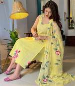 Floral Women's Crepe Fabric Straight Kurta,Pant and Dupatta Set