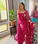 Floral Women's Crepe Fabric Straight Kurta,Pant and Dupatta Set