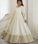 OFF WHITE CHINON SILK PARTY WEAR SUIT SET 