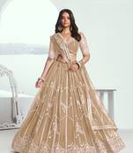 Beige Heavy Embroidery Net Semi Stitch A Line Lehenga With Blouse