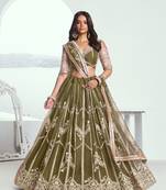 Mehndi Green Heavy Embroidery Net Semi Stitch A Line Lehenga With Blouse