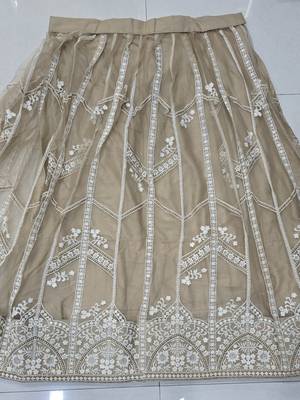 Beige Heavy Embroidery Net Semi Stitch A Line Lehenga With Blouse 3