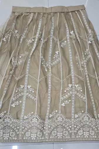 Beige Heavy Embroidery Net Semi Stitch A Line Lehenga With Blouse