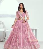 Lavender Heavy Embroidery Net Semi Stitch A Line Lehenga With Blouse