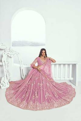 Lavender Heavy Embroidery Net Semi Stitch A Line Lehenga With Blouse 2