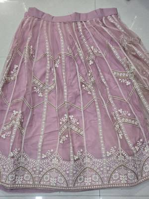 Lavender Heavy Embroidery Net Semi Stitch A Line Lehenga With Blouse 3