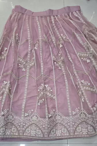 Lavender Heavy Embroidery Net Semi Stitch A Line Lehenga With Blouse