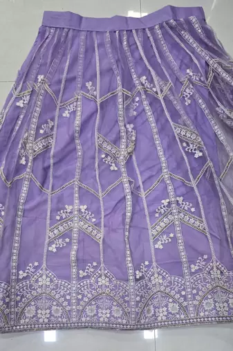 Purple Heavy Embroidery Net Semi Stitch A Line Lehenga With Blouse