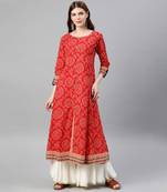 Womens Cotton Bandhej Print Anarkali Kurta (Red)