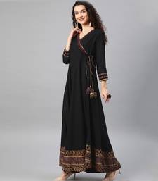 Women'S Rayon Printed Angrakha Style Anarkali Kurta (Black)