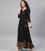 Women'S Rayon Printed Angrakha Style Anarkali Kurta (Black)