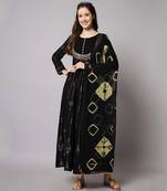 Black Ethnic Gold Printed Maxi A-Line Dress with Dupatta