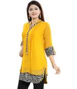Yellow plain georgette short-kurtis