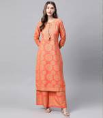 Women Peach Ethnic Printed Kurta and Palazzo Set