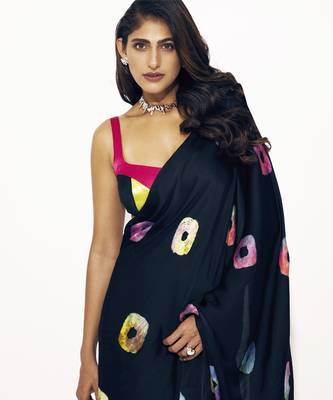 Black  shibori saree with multi-colour blouse 7