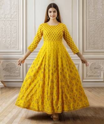 Women's Yellow Rayon Anarkali Kurta 1