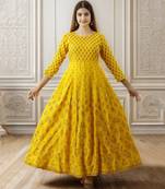 Women's Yellow Rayon Anarkali Kurta
