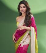 Multi-Colour Block Pre-Draped Embroidered Saree with neon green blouse