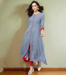 Blue Rayon Geometric Printed A-Line Long Kurti