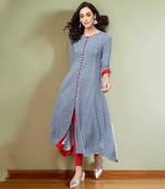 Blue Rayon Geometric Printed A-Line Long Kurti
