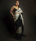 Black and Light Gold Tissue Pre-Draped Embroidered Saree