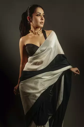 Black and Light Gold Tissue Pre-Draped Embroidered Saree