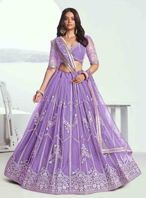 LANDER NET FABRIC LEHENGA WITH SEQUINS AND THREAD EMBROIDERY WORK 1