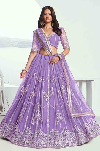LANDER COLOR NET FABRIC LEHENGA WITH SEQUINS AND THREAD EMBROIDERY WORK