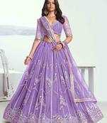 LANDER NET FABRIC LEHENGA WITH SEQUINS AND THREAD EMBROIDERY WORK