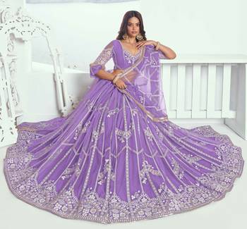 LANDER NET FABRIC LEHENGA WITH SEQUINS AND THREAD EMBROIDERY WORK 2