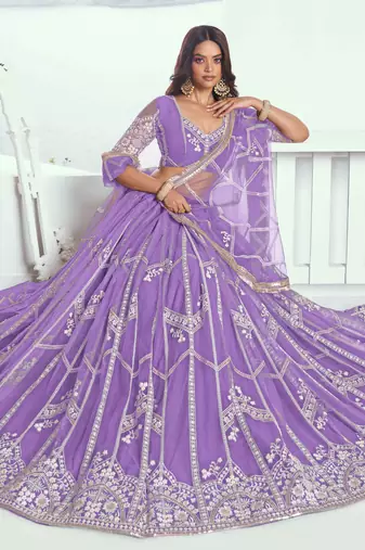 LANDER NET FABRIC LEHENGA WITH SEQUINS AND THREAD EMBROIDERY WORK