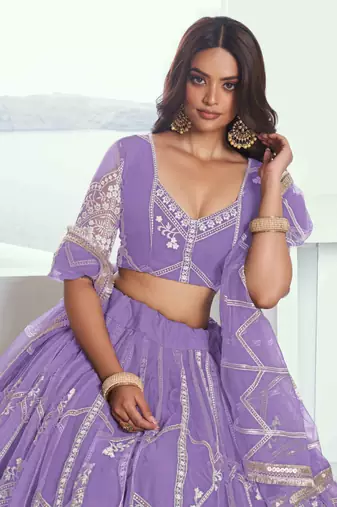 LANDER NET FABRIC LEHENGA WITH SEQUINS AND THREAD EMBROIDERY WORK