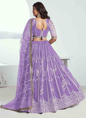 LANDER NET FABRIC LEHENGA WITH SEQUINS AND THREAD EMBROIDERY WORK 4