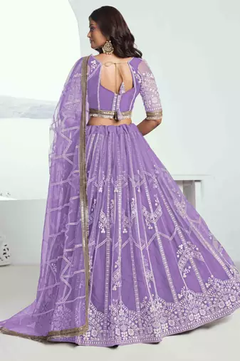 LANDER NET FABRIC LEHENGA WITH SEQUINS AND THREAD EMBROIDERY WORK