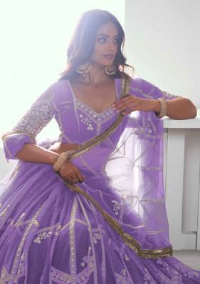 LANDER NET FABRIC LEHENGA WITH SEQUINS AND THREAD EMBROIDERY WORK 5