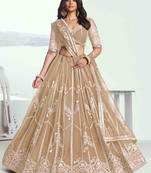 BEIGE NET FABRIC LEHENGA WITH SEQUINS AND THREAD EMBROIDERY WORK