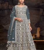 net embroidered grey anarkali salwar kameez